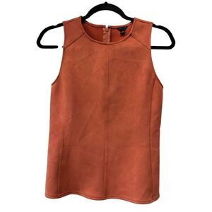 Ann Taylor Faux Suede Salmon Sleeveless Shell Zipper Back Women’s XXS Crew Neck
